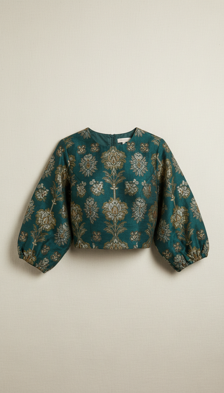 Deep teal heritage motif blouse